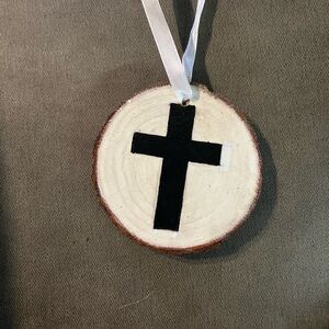 Rustic Black and White Cross Ornament
